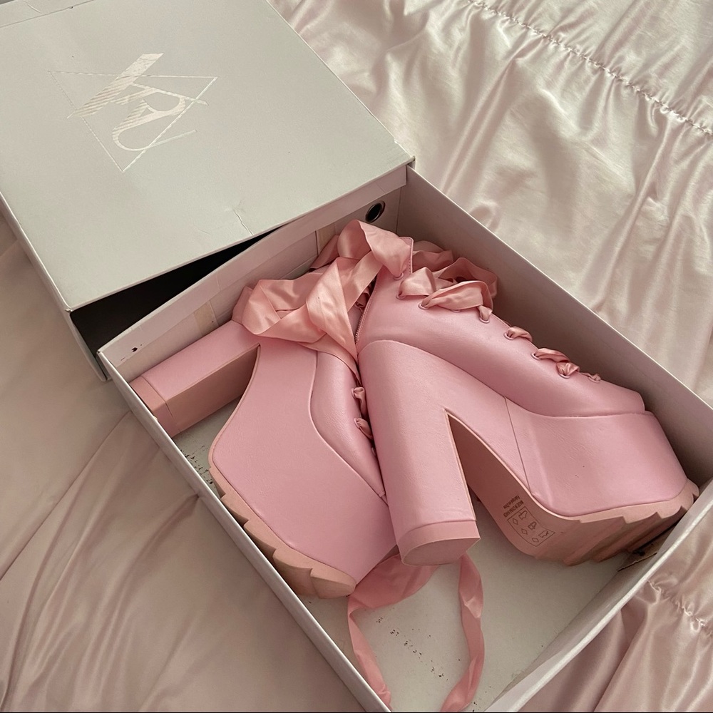 Y.R.U. x Dolls Kill Pink Ballet Bae Platforms